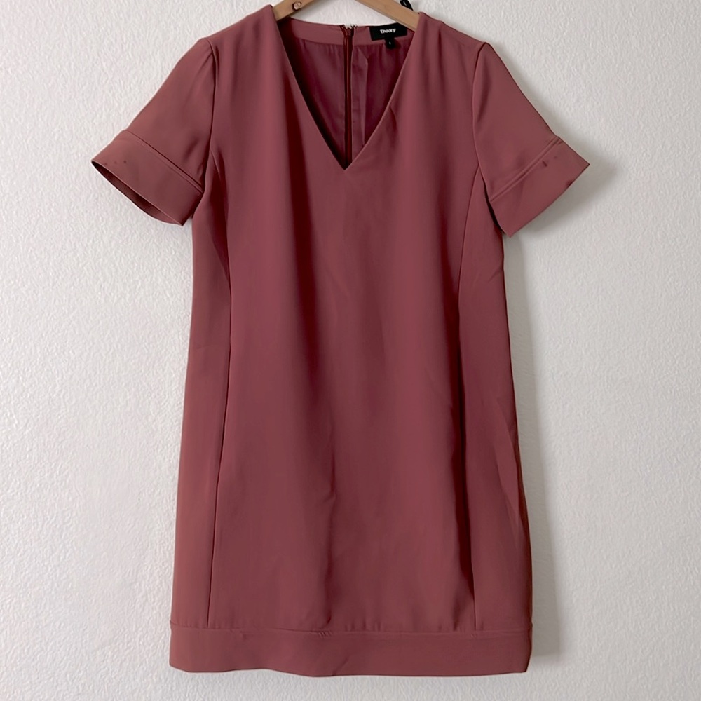 Theory V Neck Banded Shift Admiral Crepe Light Dress Size 2